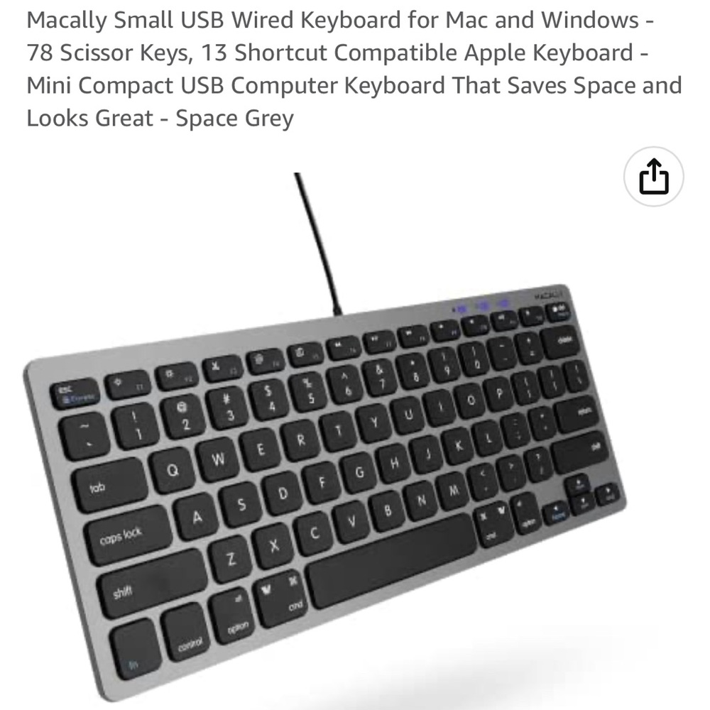 COMPACT USB WIRED KEYBOARD For Mac and PC